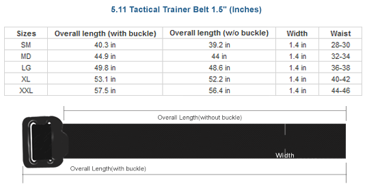 511 Tactical Belt Size Chart