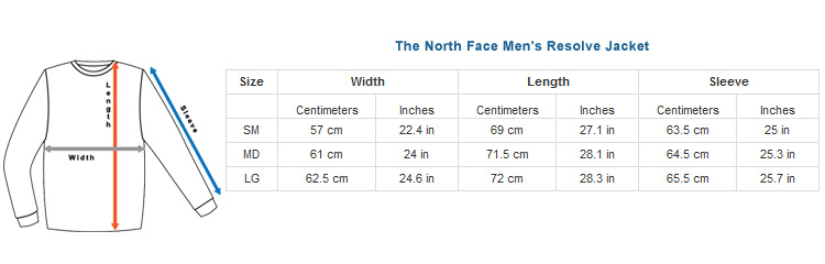 North Face Mens Jacket Size Chart